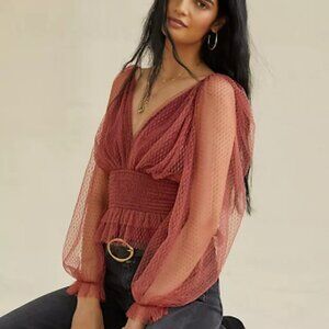 Anthropologie Tulle Smocked Waist Blouse